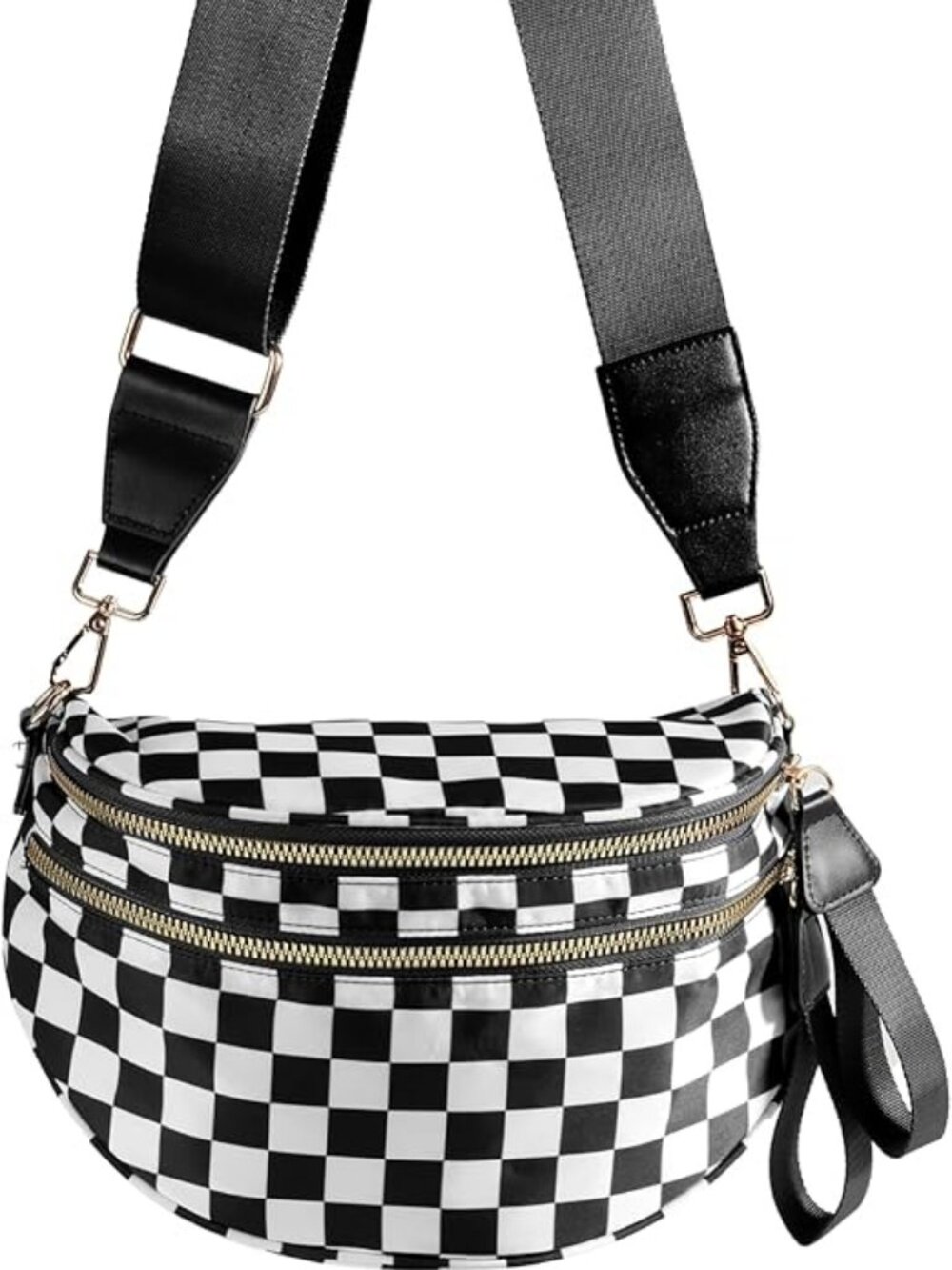 Spacious Checkered Nylon Crossbody Bag for Women | Bum Bag Wallet Purse